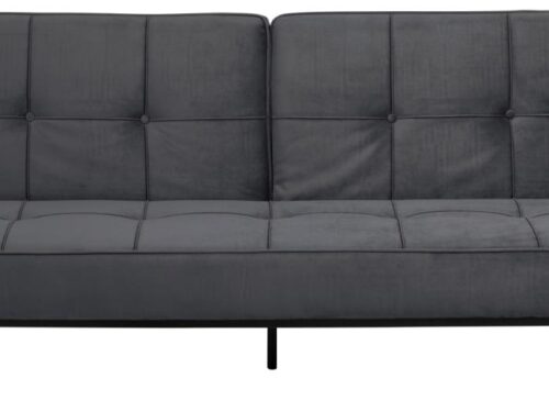 Slaapbank Gaummia grijs, 3-zits met donkergrijze polyester bekleding en matzwarte stalen poten