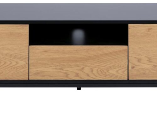 TV-meubel Heellik Zwart 140 cm met mat wilde eiken fronten, twee deuren, lade en open vak