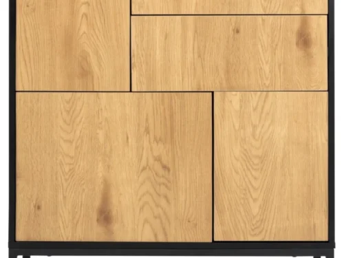 Dressoir Gravora zwart 80 cm met mat wilde eik fronten, industriële stijl, 3 deuren en 2 lades