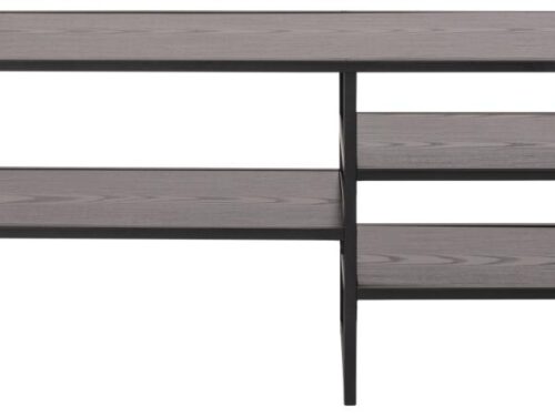 TV-meubel Beidea Zwart 120 cm met aszwart MDF, matzwart stalen frame en open planken