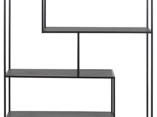 Boekenkast Breindas Zwart 114 cm met vijf planken en matzwart stalen frame, industriële look