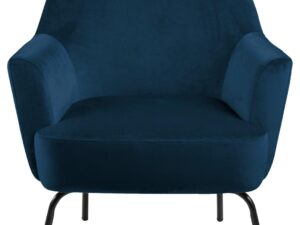Loungestoel Hildan blauw, bekleed met zachte Vic-stof en zwarte gepoedercoate stalen poten