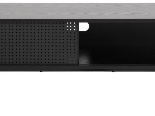 TV-meubel Relvan Zwart 140 cm met stalen frame, matzwarte poten en open vak voor opbergruimte