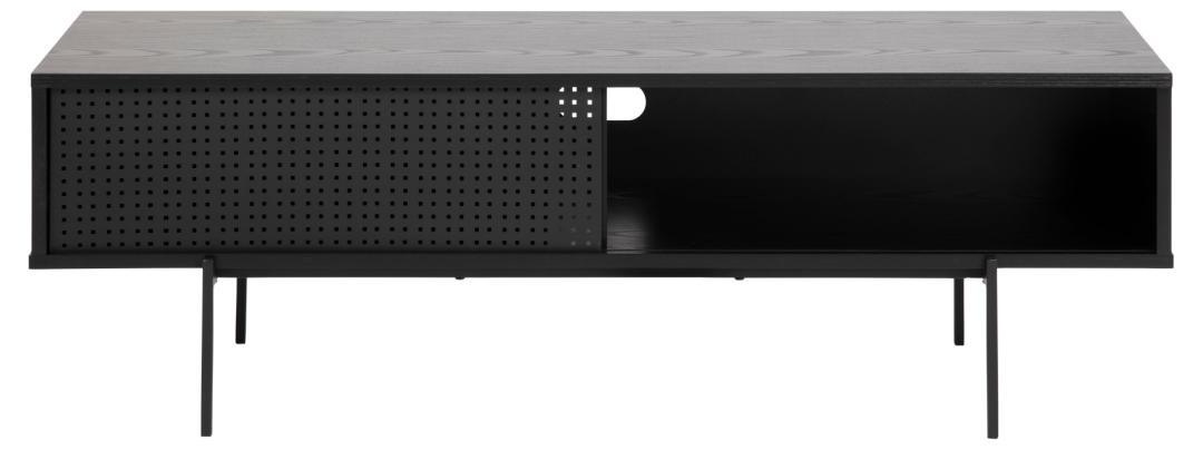 TV-meubel Relvan Zwart 140 cm met stalen frame, matzwarte poten en open vak voor opbergruimte