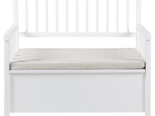 Bank Boornak beige met witte MDF poten, stoffen bekleding en los zitkussen