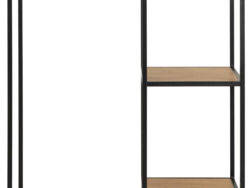 Ranne kledingrek 77 cm met mat zwart stalen frame en vijf planken in wilde eikenlook
