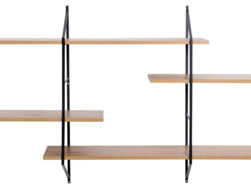 Wandplank Nalvia MDF 191 cm met mat wilde eik planken en zwart stalen frame, modern en verstelbaar