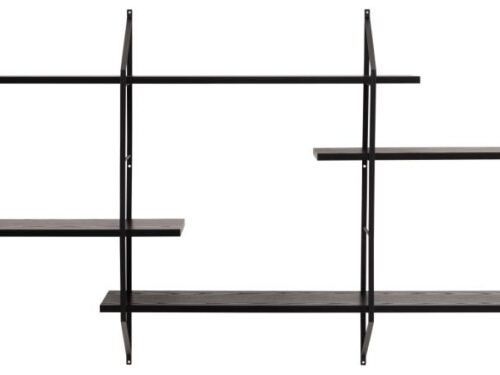 Wandplank Neinsen MDF 191 cm met zwart stalen frame en vier verstelbare planken in aszwart