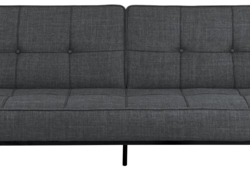 Slaapbank Niestane grijs met gesplitste rugleuning, comfortabele zitting en matzwarte stalen poten