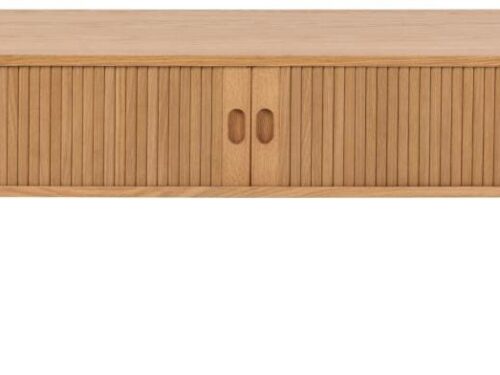 TV-meubel Beemand Naturel 140 cm met eikenfineer, afgeronde hoeken en lamellenpaneel in warme houtkleur