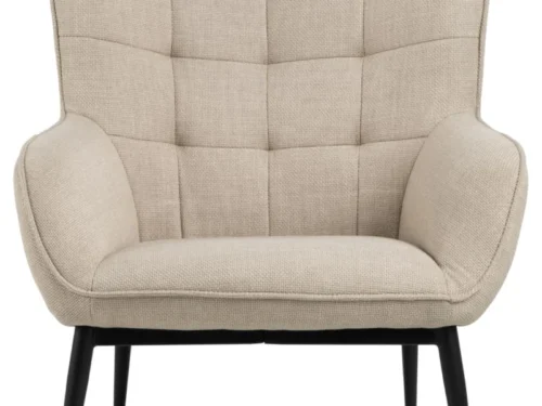 Ruststoel Pendik beige fauteuil met zachte stof en slanke matzwarte stalen poten