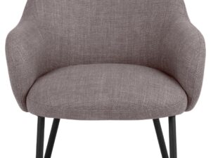 Loungestoel Gunio met ronde vorm, licht grijsbruine bekleding en matzwarte stalen poten