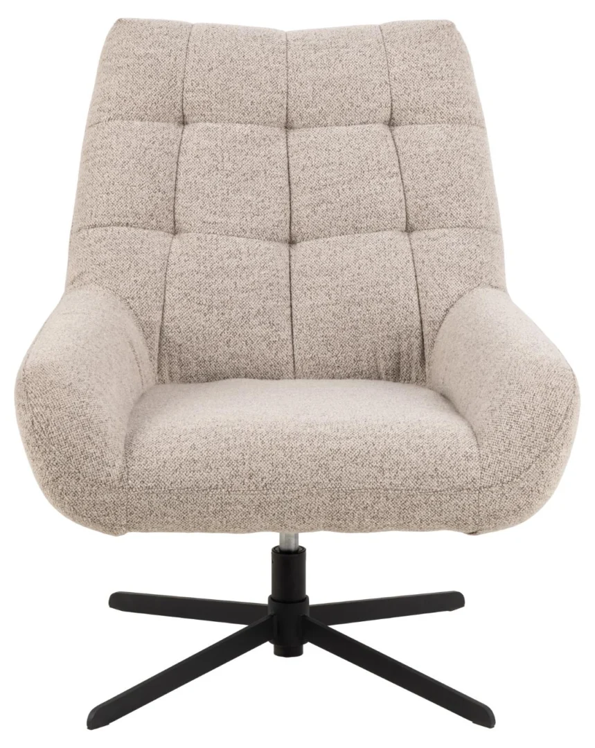 Ruststoel Traulvy beige Monza stof met comfortabele armleuningen en matzwarte 4-sterren stalen voet