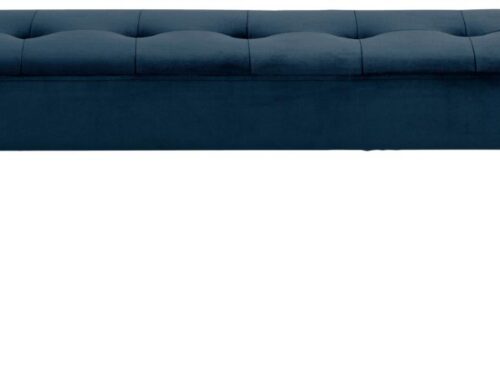 Bank Peirum Blauw tweezitsbank in marineblauwe Vic-stof met capitons en slanke matzwarte poten