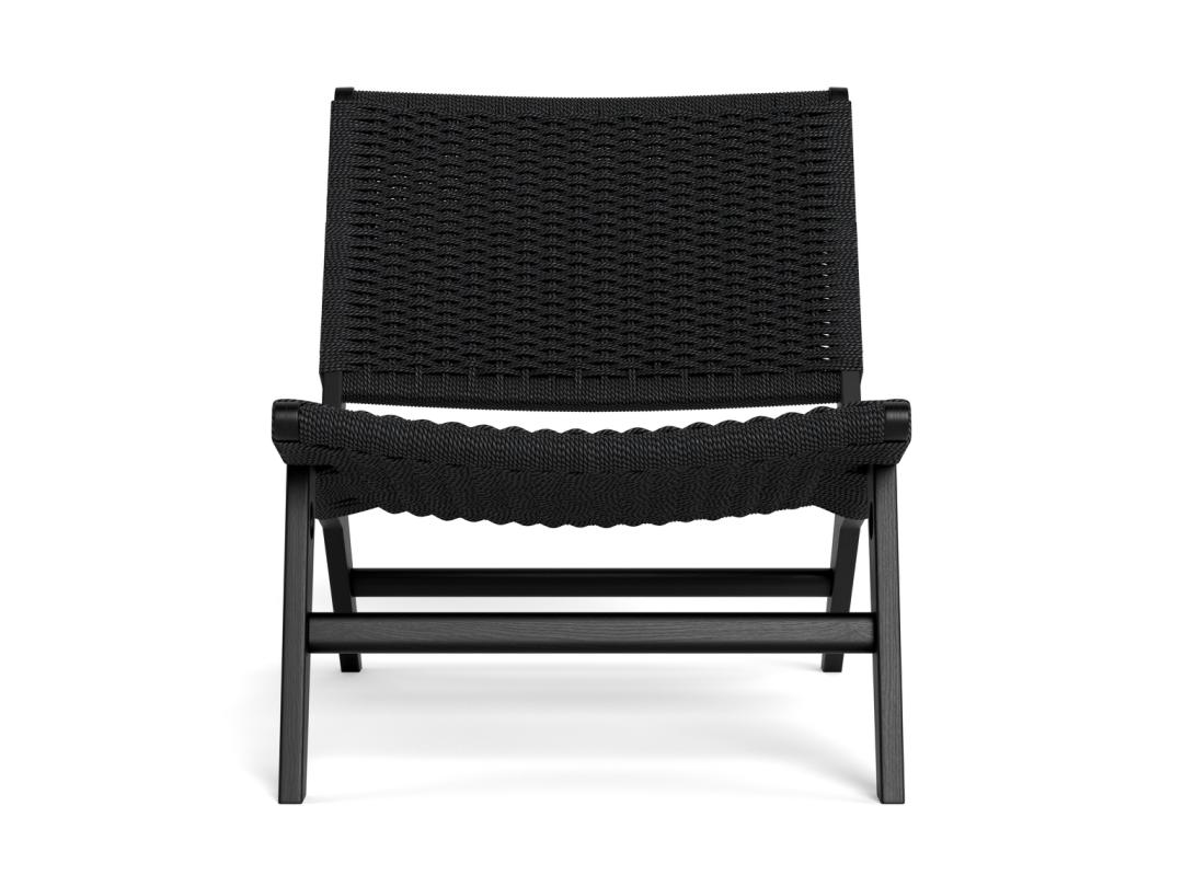 Fauteuil Daustira Hout Zwart met matzwarte papieren vlechtwerk zitting en eiken poten