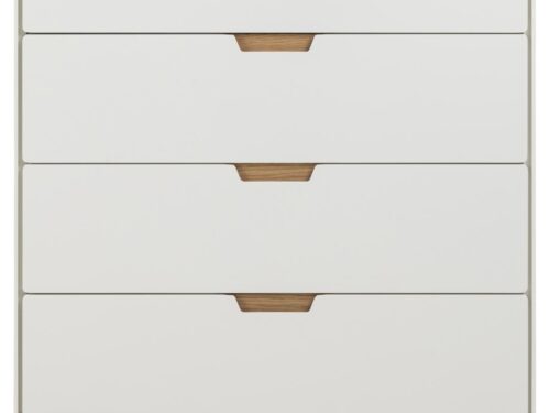 Ladekast Rensal Wit 80 cm met 4 lades, strak MDF-design en eiken poten