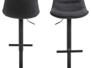 Barkruk Fevia Grijs met verstelbare gaslift, draaifunctie en donkergrijs textiel met horizontale stiksels