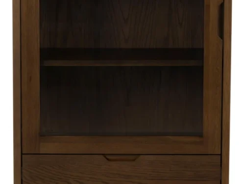 Displaykast Lendang Grijs 72 cm met glazen deur, twee planken en twee lades in gerookt eikenfineer