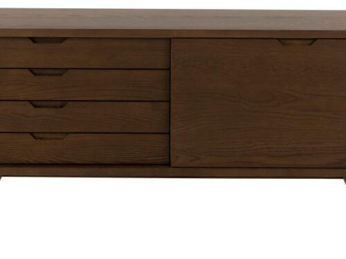 Dressoir Klustond 160 cm in gerookt eikenfineer, met 4 laden en 1 deur, Scandinavische look