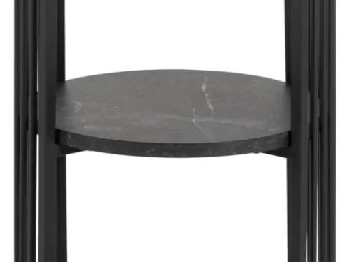Nachtkastje Grilla Zwart 35 cm met ronde bladen, slank frame en matzwarte afwerking