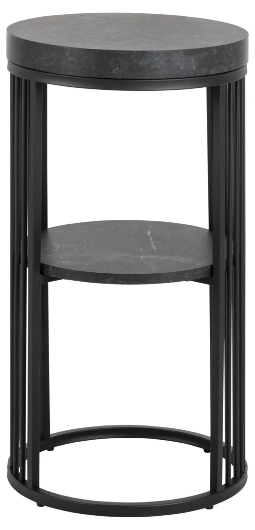 Nachtkastje Grilla Zwart 35 cm met ronde bladen, slank frame en matzwarte afwerking