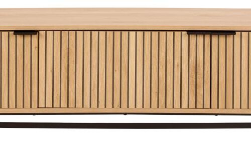 TV-meubel Ziesang naturel 176,4 cm met eiklook, drie deuren en zwart stalen frame