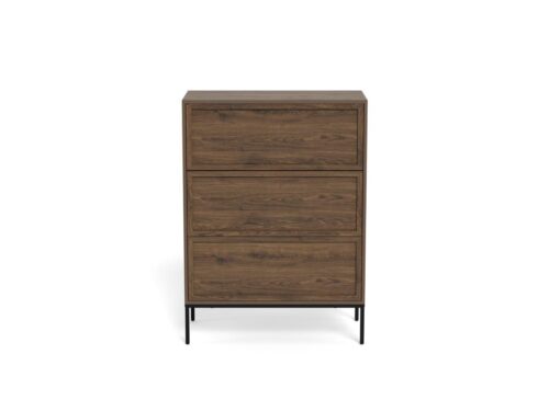Ladekast Kleenora Grijs 80 cm met 3 lades, gerookt eiken look en zwarte metalen poten