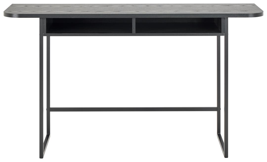 Sidetable Fleestano 140 cm met aszwart MDF blad en matzwarte stalen sledepoten