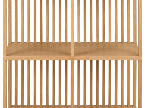 Wandplank Distun MDF 67 cm met eikenfineer, drie vakken en lattenrug in warme naturel afwerking