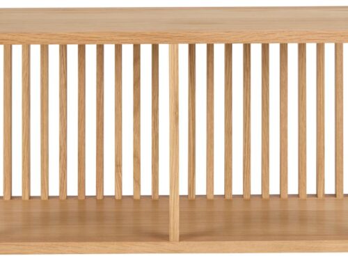 Wandplank Zolvane MDF 67 cm met twee planken, lattenachterwand en warme eikenkleur