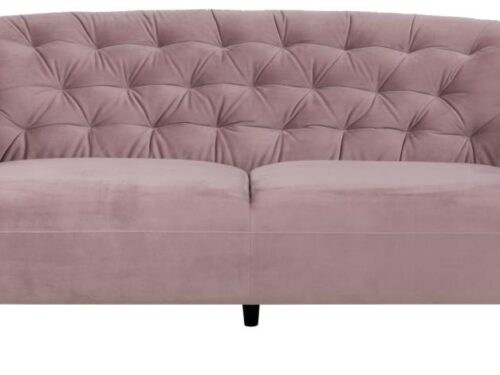 Bank Valvun Oudroze 3-zitsbank in Vic stof met ronde vorm en zachte, tufted bekleding