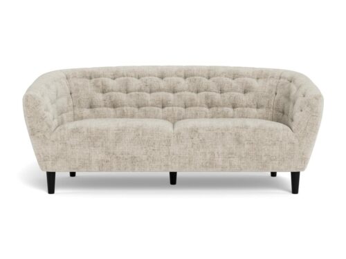 Bank Taante beige 3-zitsbank met ronde vorm, zachte bekleding en zwarte rubberhouten poten
