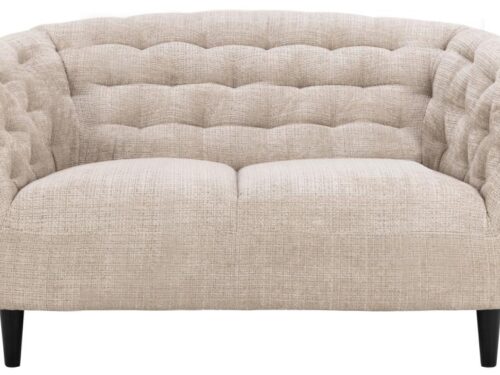 Bank Hurres beige tweezitsbank met afgeronde vormen, gestructureerde stof en comfortabele pocketvering