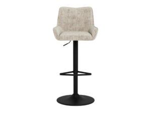 Barkruk Feentund beige Juto stof met zwarte draaipoot, armleuningen en gaslift voor keukenbar