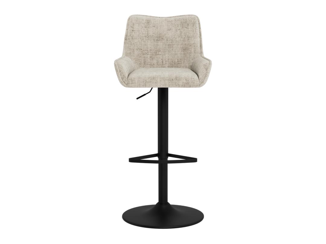 Barkruk Feentund beige Juto stof met zwarte draaipoot, armleuningen en gaslift voor keukenbar
