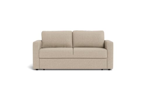 Beige slaapbank Gaunnond met zachte stoffe look, 2-zits ontwerp en matzwarte poten