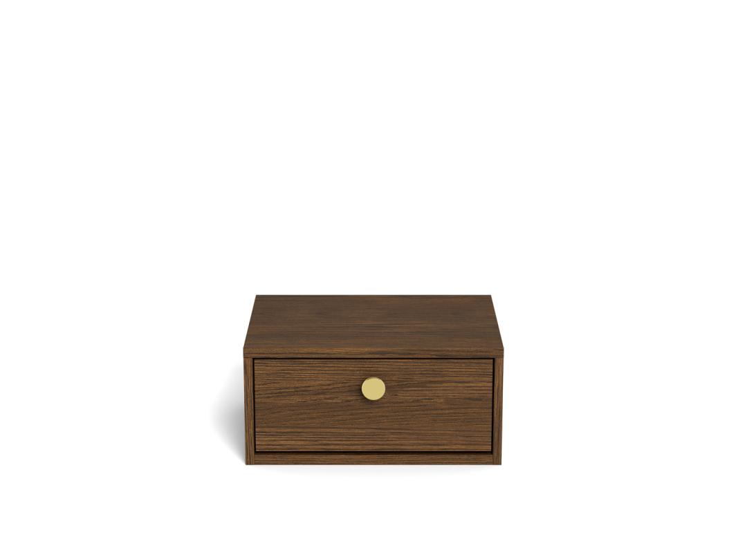 Nachtkastje Pedak grijs 40 cm met lade en gerookt eikenfineer blad, compact en warm van uitstraling