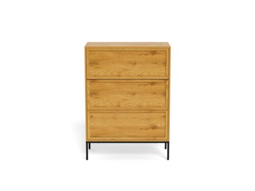 Ladekast Neeskia Naturel 80 cm met 3 lades, wilde eiken decor en zwarte stalen poten