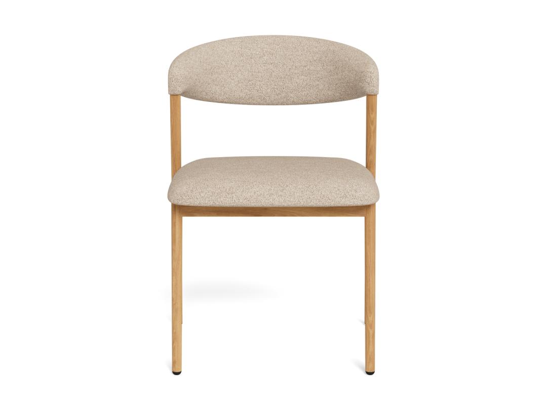 Beige Eetkamerstoel Taulvi met Cona stof, stalen frame en eikenkleurige poten