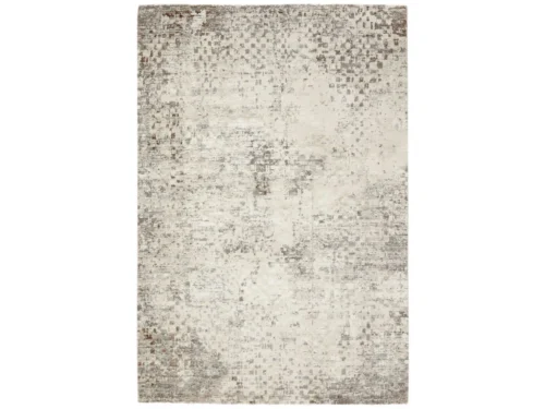 Vloerkleed Londira 350x250 cm in rustige beige tint, dicht geweven met subtiele structuur en abstract patroon