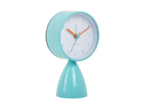 Wekker Teensio turquoise van Karlsson met retro rond design, kleurrijke wijzerplaat en speelse standaard