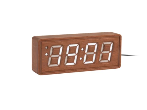 Wekker Palvira Naturel, houten digitale klok met groot LED-display en compacte vorm