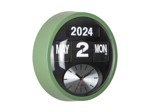 Wandklok Sokil Groen van Karlsson met analoge wijzerplaat, datumflap en retro uitstraling