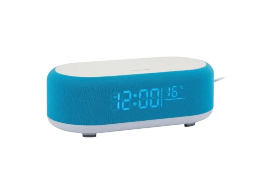 Wekker Vatund Helder Blauw met ovale vorm, gekleurde stofdisplay en draadloze laadfunctie