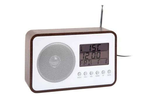 Wekker Fausello Hout met FM-radio, digitale display, antenne en compacte houten behuizing