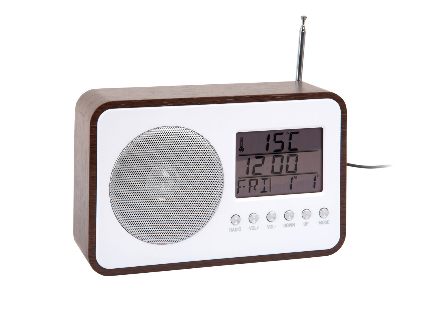Wekker Fausello Hout met FM-radio, digitale display, antenne en compacte houten behuizing
