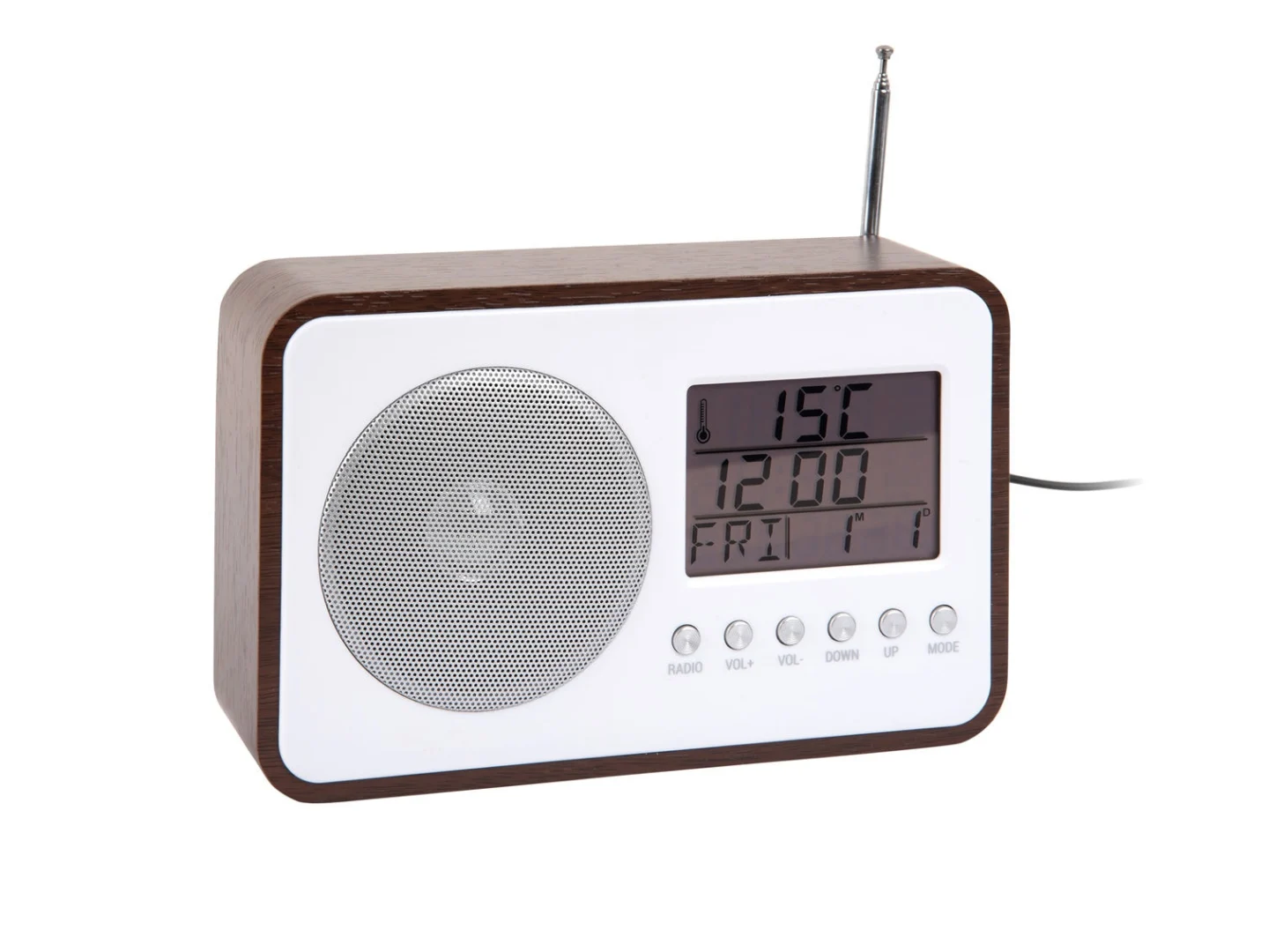 Wekker Fausello Hout met FM-radio, digitale display, antenne en compacte houten behuizing