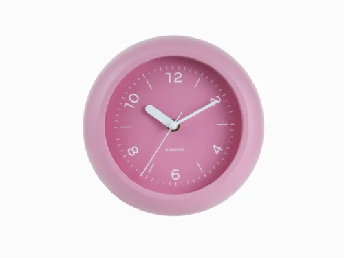 Paurron wandklok in roze met speelse schuine vorm en witte wijzers voor een stijlvol interieuraccent