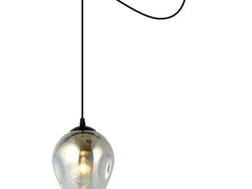 Hanglamp Veindak Zwart Ø14 cm met verstelbaar snoer en grafietkleurige glazen kap