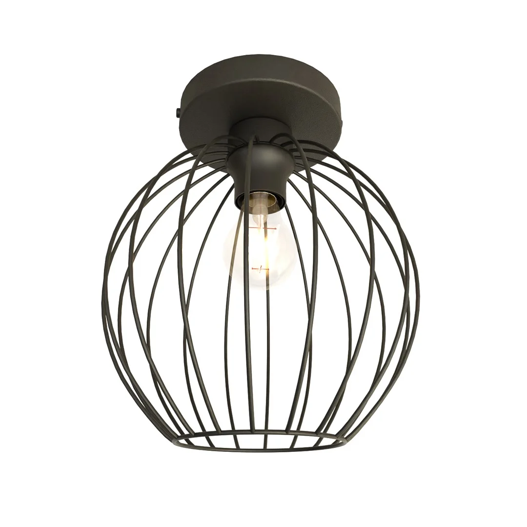 Plafondlamp Dissoro Zwart Ø24 cm met open metalen kap en industriële look